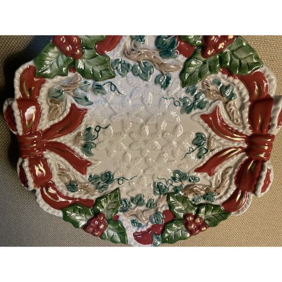 Fitz & Floyd Omnibus 1994 Classics Christmas Bows and Holly Plate, Read Details - Picture 3 of 6